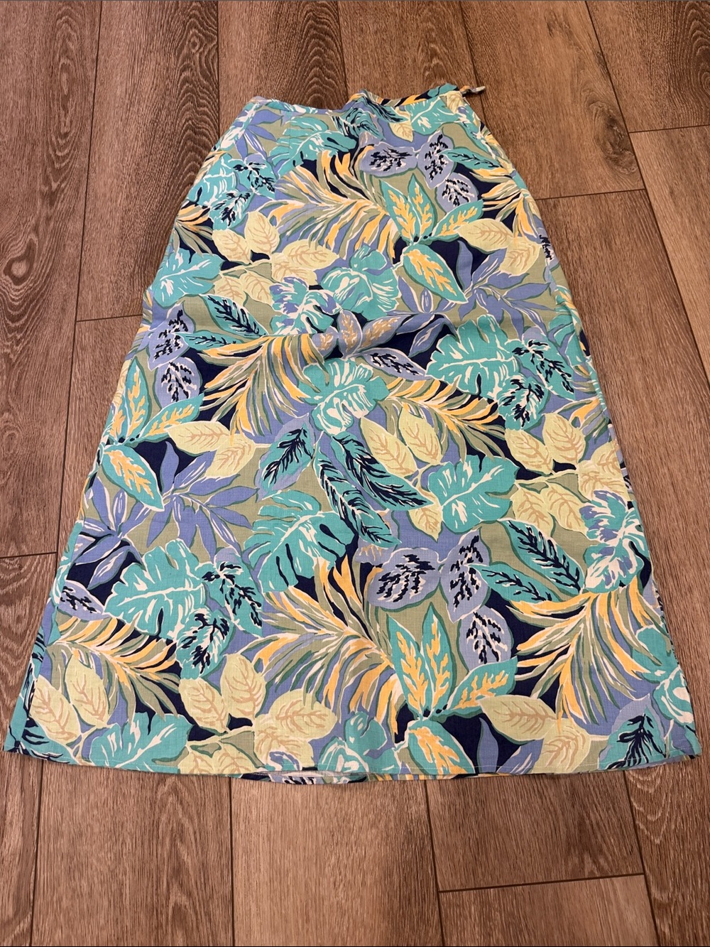 Talbots Tropical Leaf Linen Blend VTG Maxi Skirt in Teal Yellow Size 6